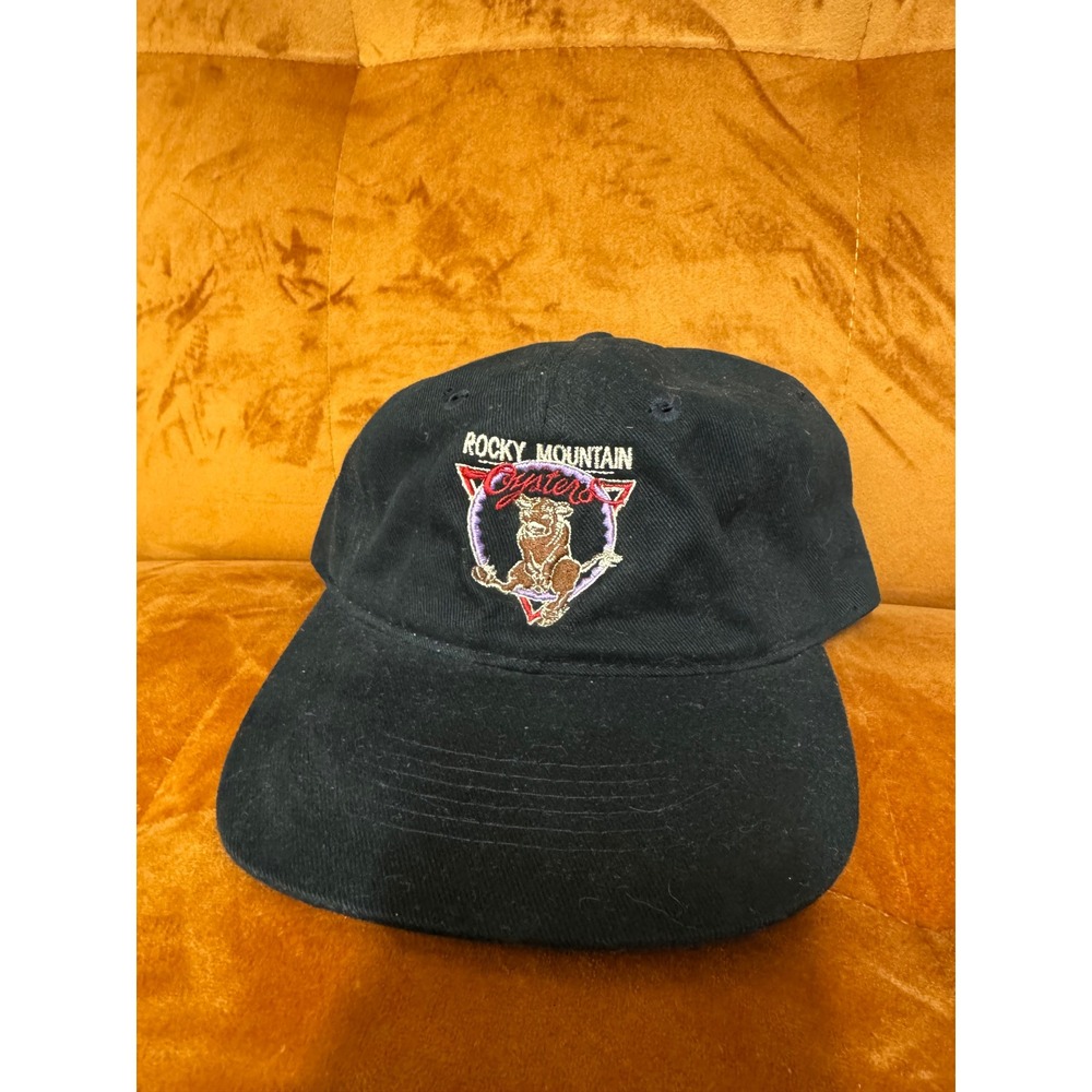 Vintage Rocky Mountain Oysters Eagle County Fair Rodeo Black Embroidered Hat Cap
